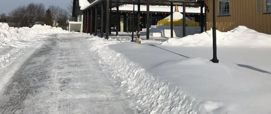 Commercial property in Lititz, PA, with snow and cleared entryway.