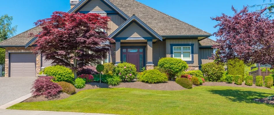 Healthy trees and shrubs in Lititz, PA, in front of a house.