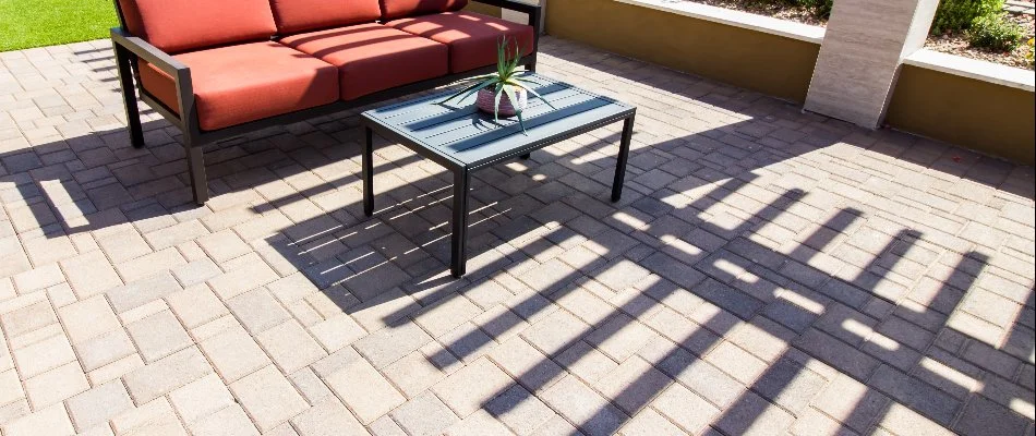 Paver patio in Lititz, PA, with furniture.