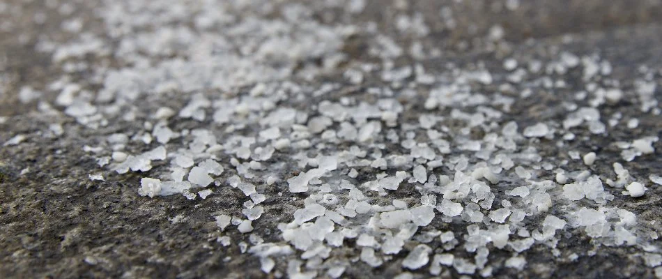 Salt on a pavement in Lititz, PA, for deicing.