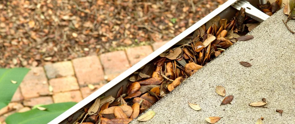 Clogged gutters on a home in Lancaster Junction, PA.
