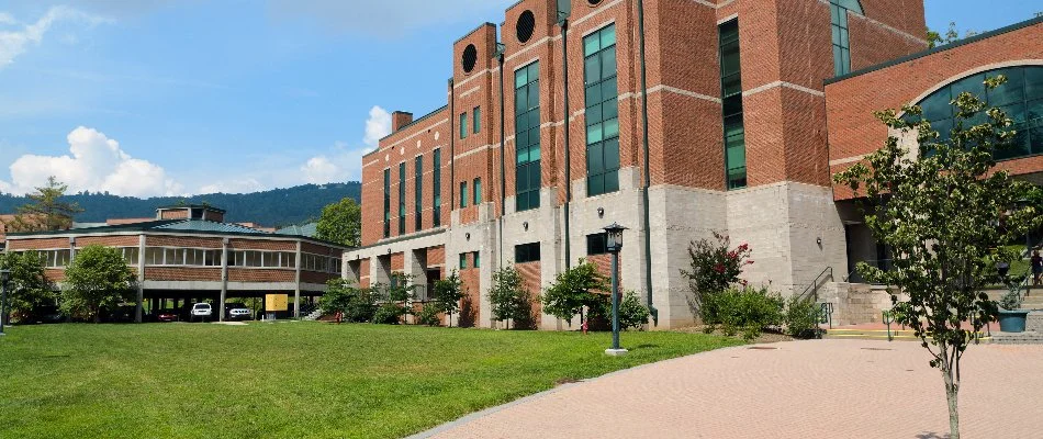 Green grass and trees on a commercial property in Leacock Township, PA.