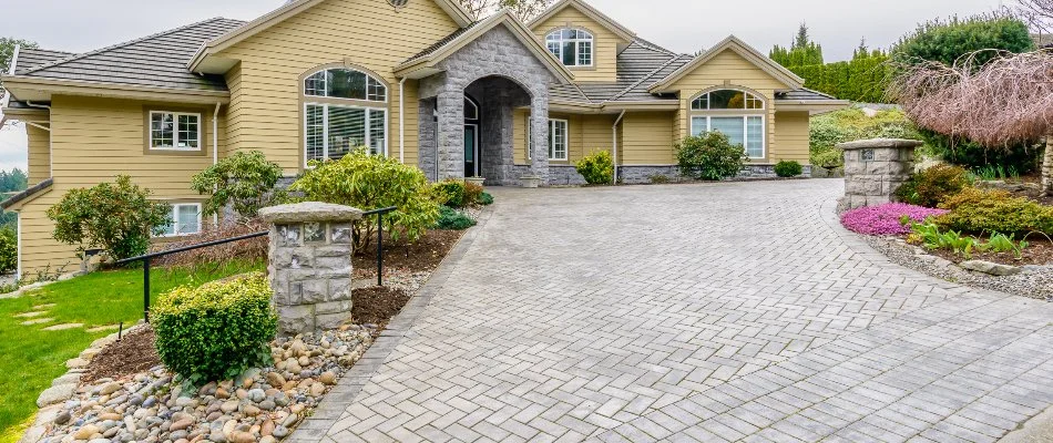 House in Birdsboro, PA, with paver driveway.