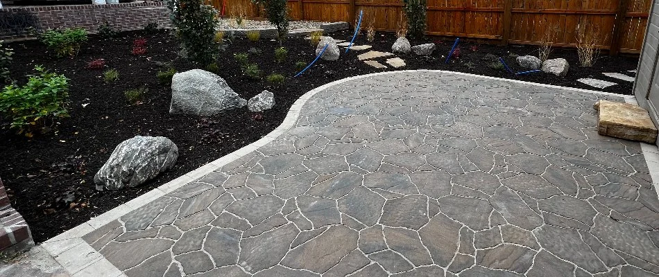Landscaping around a patio in Mountville, PA.