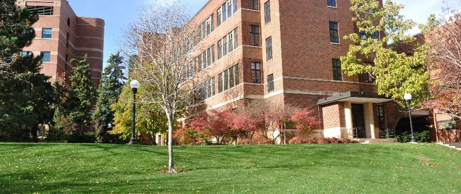 Commercial grounds in Akron, PA, with lawn and plants.