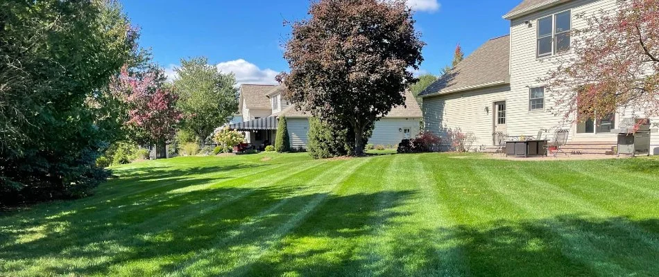 Lawn with mowing stripes on a property in Lititz, PA.
