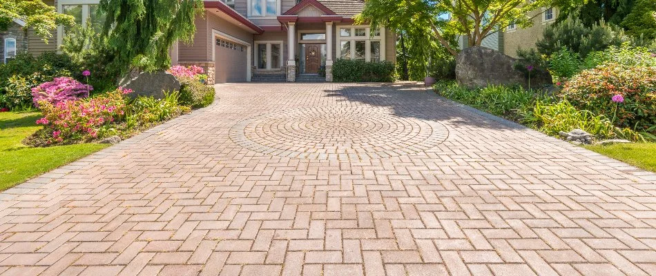 Paver driveway in front of a house in Lititz, PA.