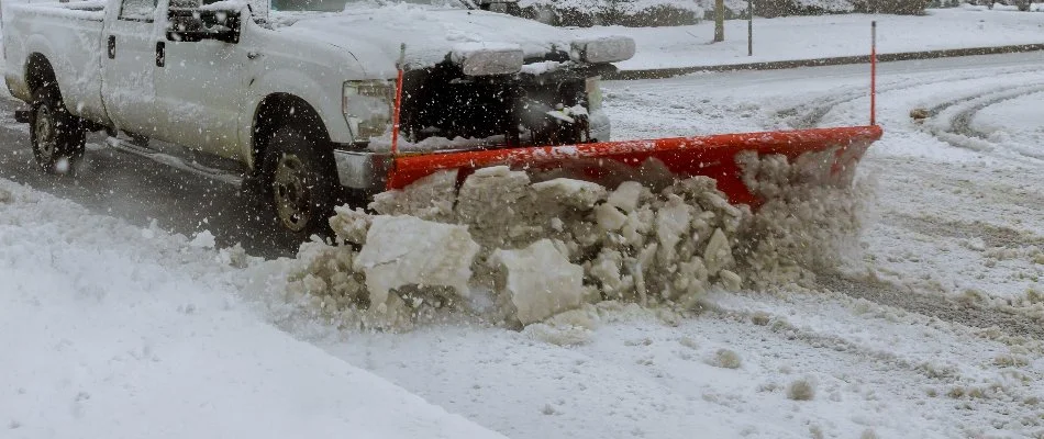 Plowing snow on a road in Cornwall, PA.