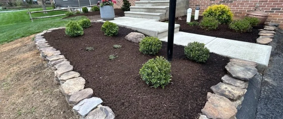 Weed-free landscape bed on a property in Lititz, PA.